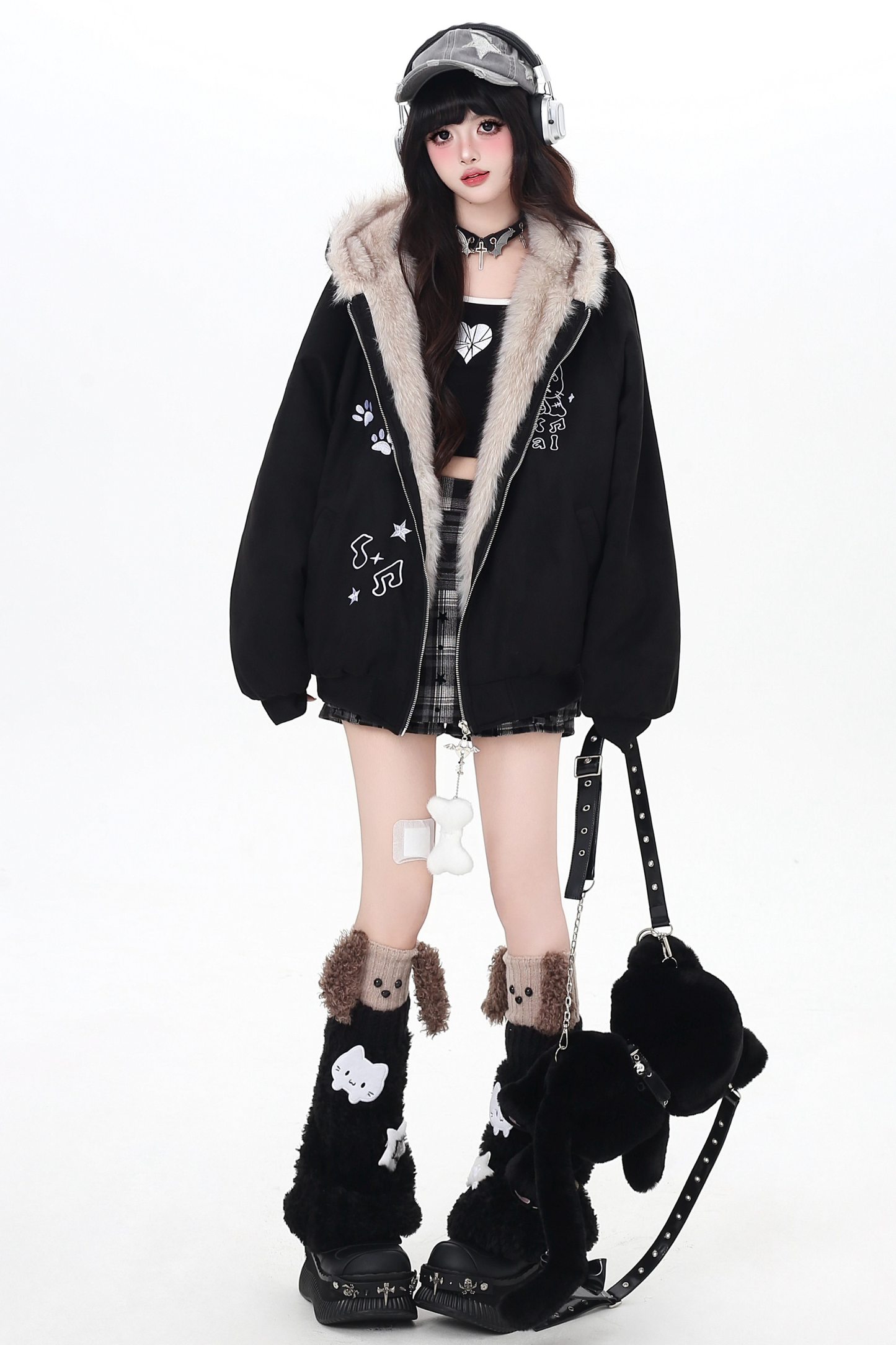 キャットファーフード付きジャケット