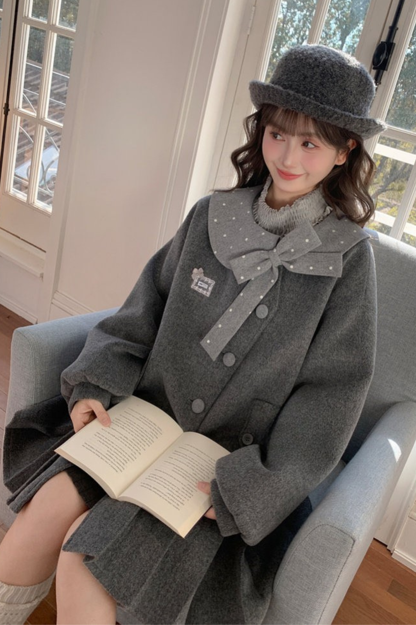 カレッジプリーツヘムルーズコート