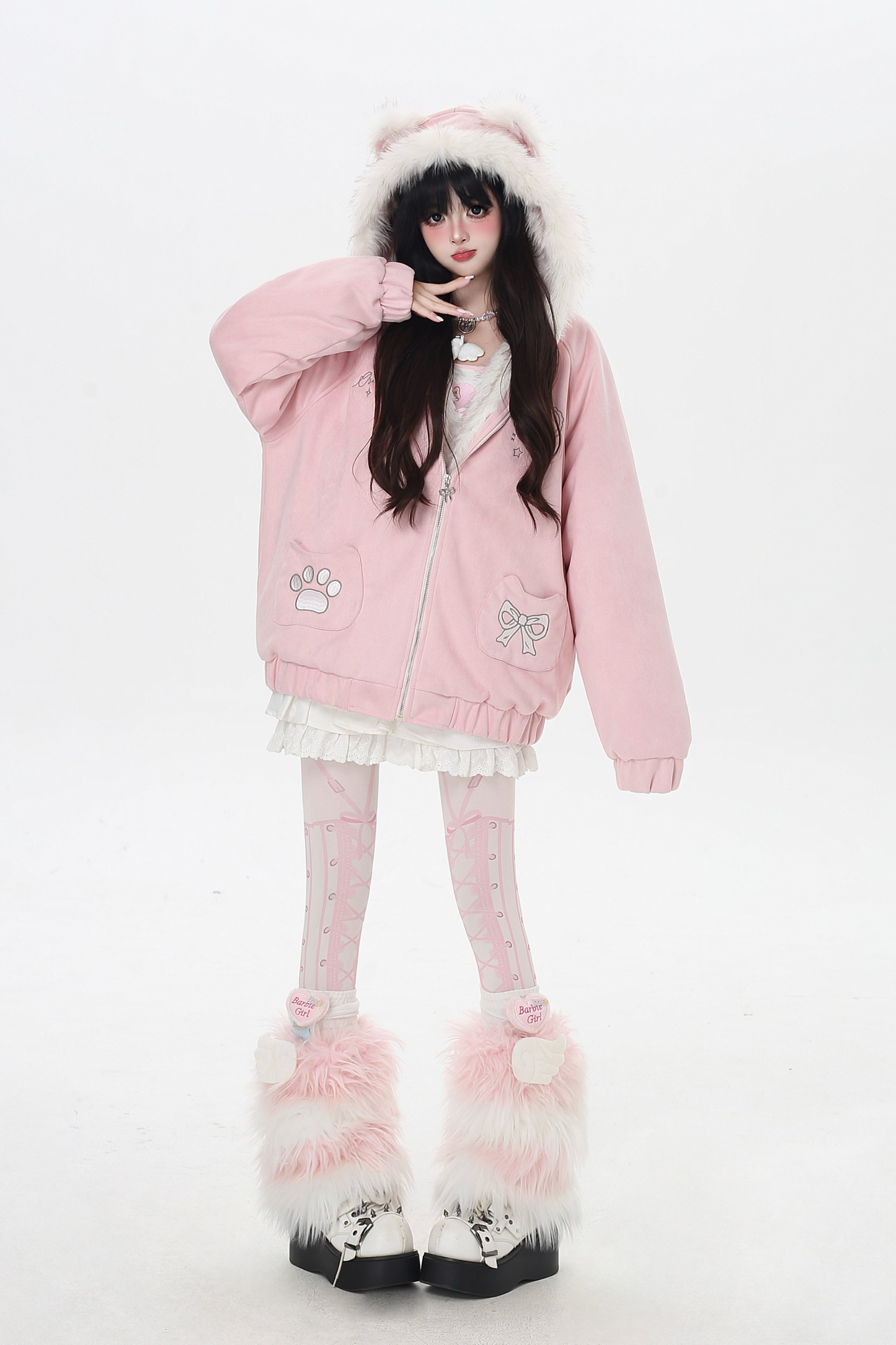 猫耳フードルーズジャケット