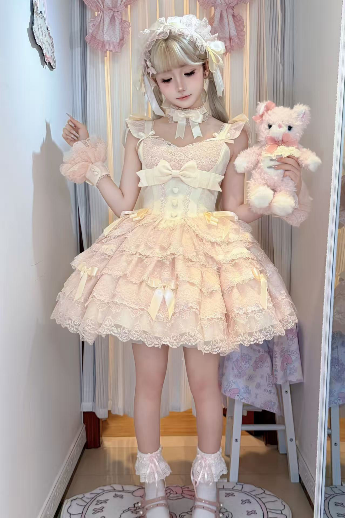 【予約商品】プリンセスバレエケーキロリータドレス+ヘアバンド+ネックレス+スリーブ+テール