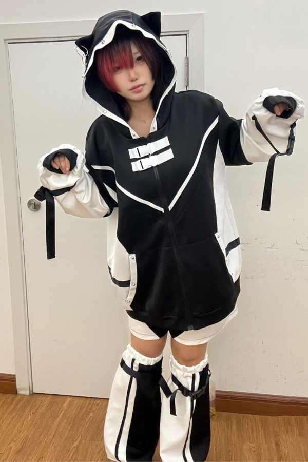 【天使界隈】サブカルチャーアクアフードトップス+ショートパンツ+レッグカバー