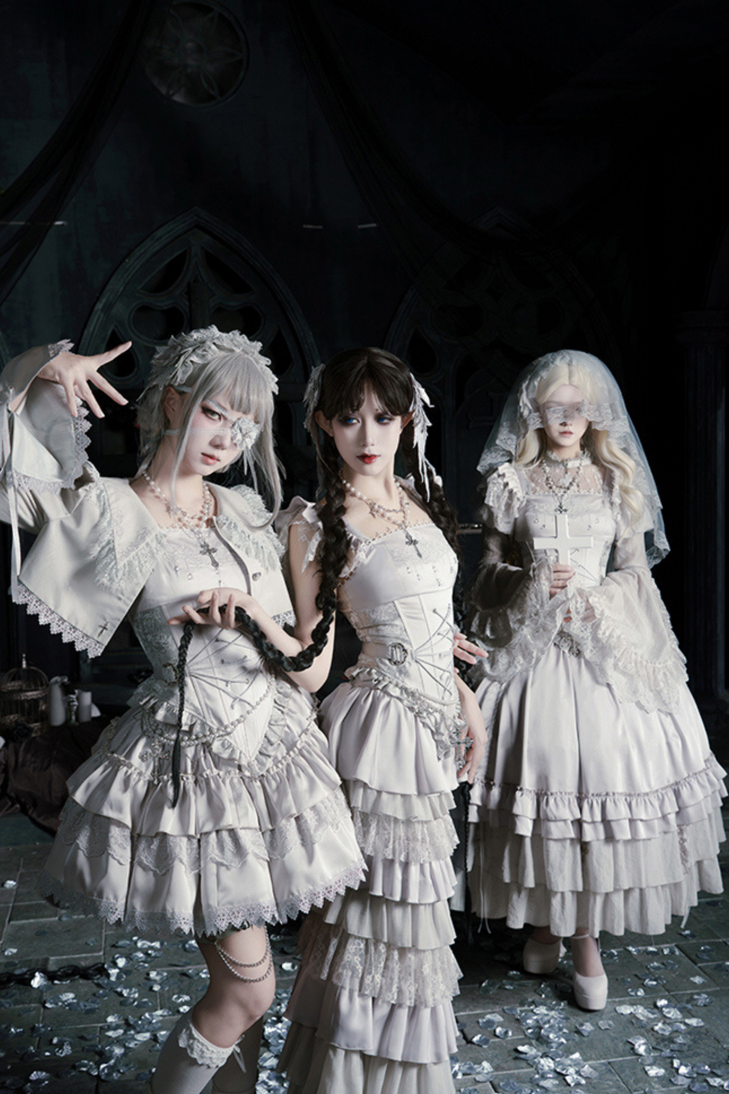 ゴシックロリータスカート+コルセット+ベール+ネックレス+ウエストチェーン