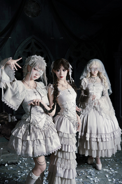 ゴシックロリータスカート+コルセット+ベール+ネックレス+ウエストチェーン