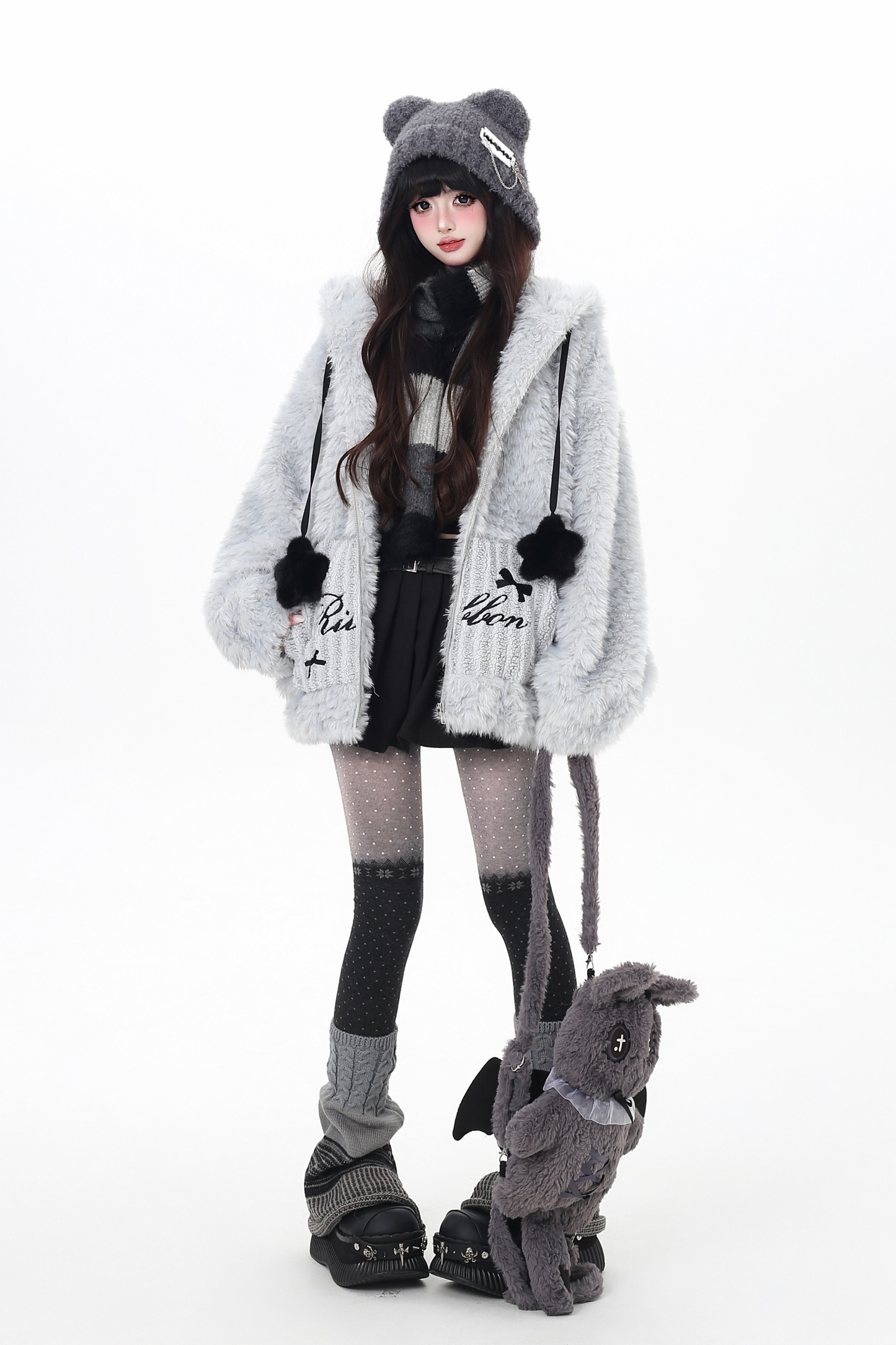Bunny Ear Fur Hooded Coat