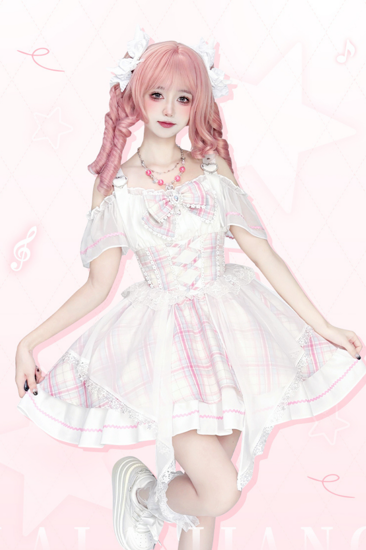 スイートピンキーアイドルレースドレス