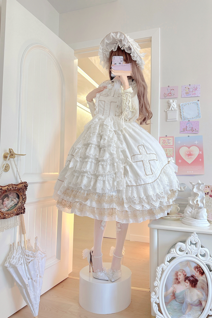 Angel Candy Friedall Flower Wedding Dress + Shawl + Bonnet