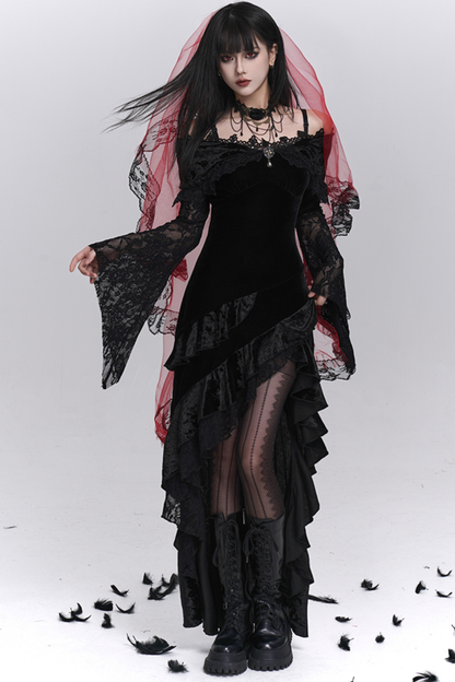 Gothic Lace Flare Long Dress