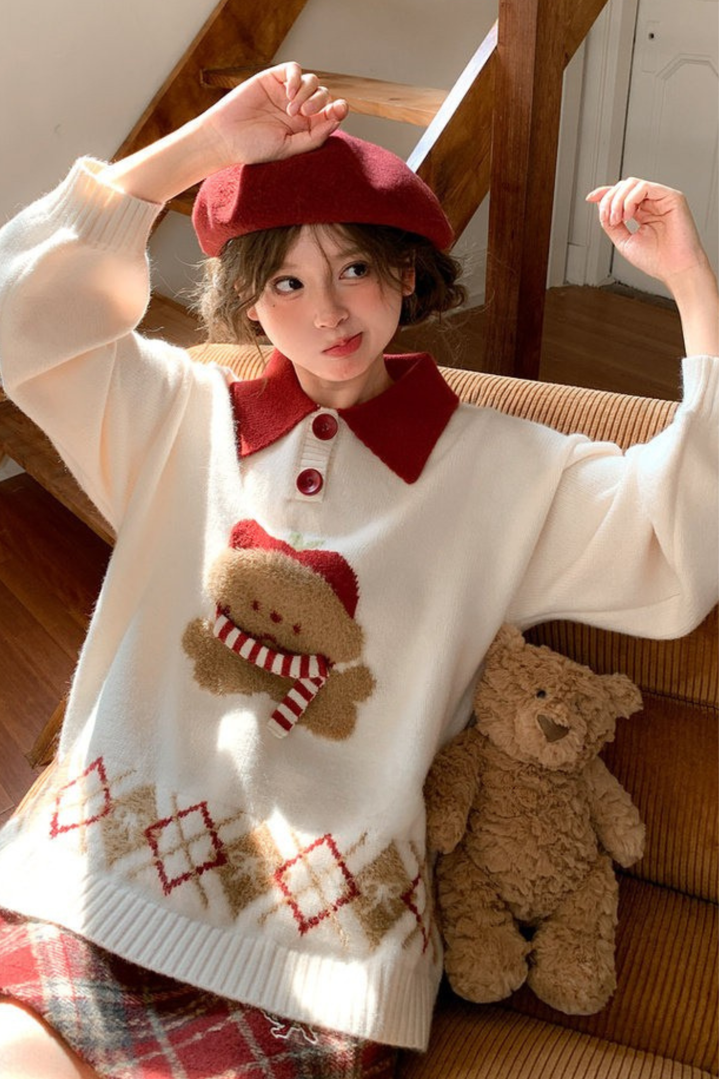 アニマルニットポロセーター+カーディガン