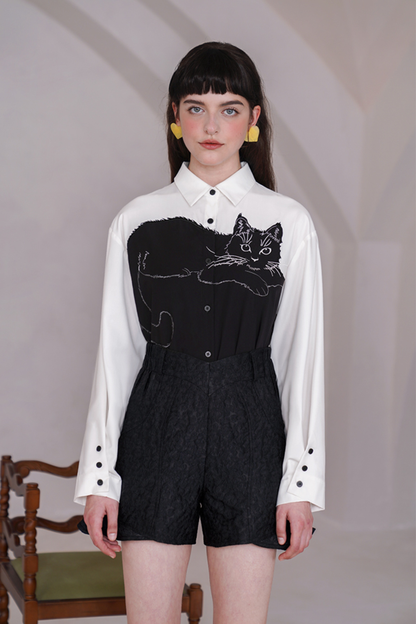 Cat contrast stitch shirt