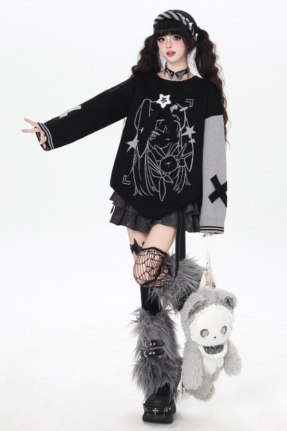 Rabbit Ear Bicolor Loose Sweater