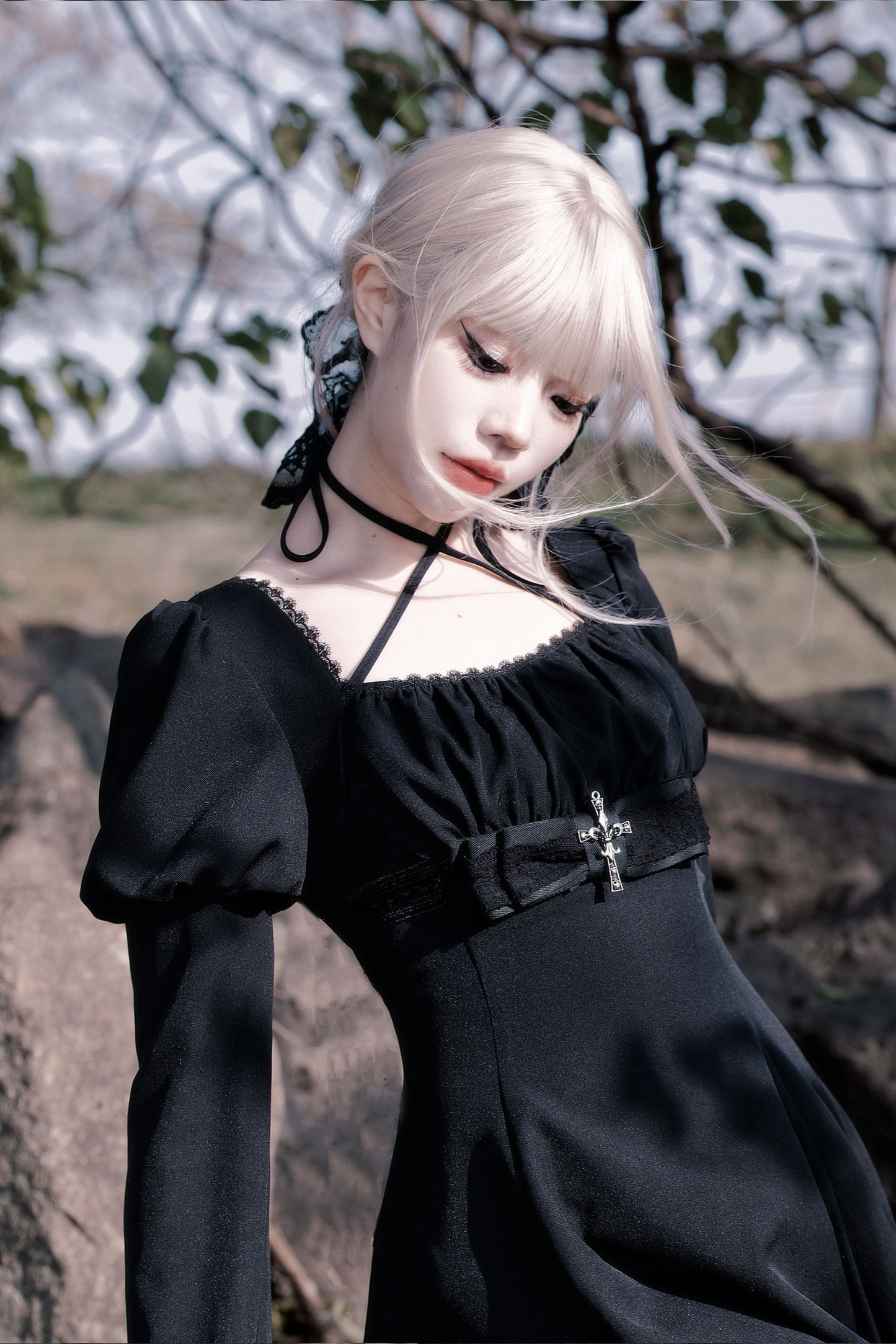 ダークゴシックガールフレアドレス