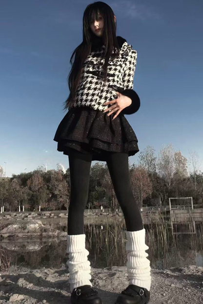千鳥格子スイートジャケット+ブラックラメスカート