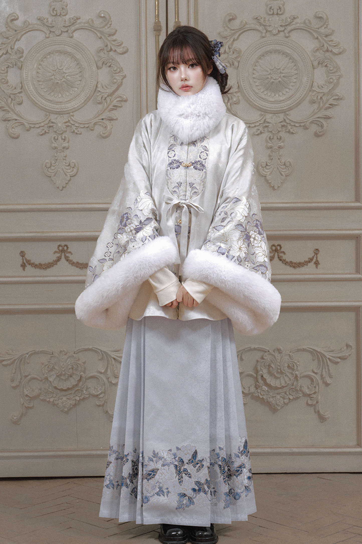 China Snow Fleece Jacket + Fur Shawl + Skirt