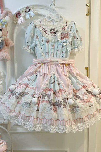 キャビネットロリータジャンパースカート+ドレス+ブローチ+ヘアバンド+ボンネット+エプロン+ハンドスリーブ