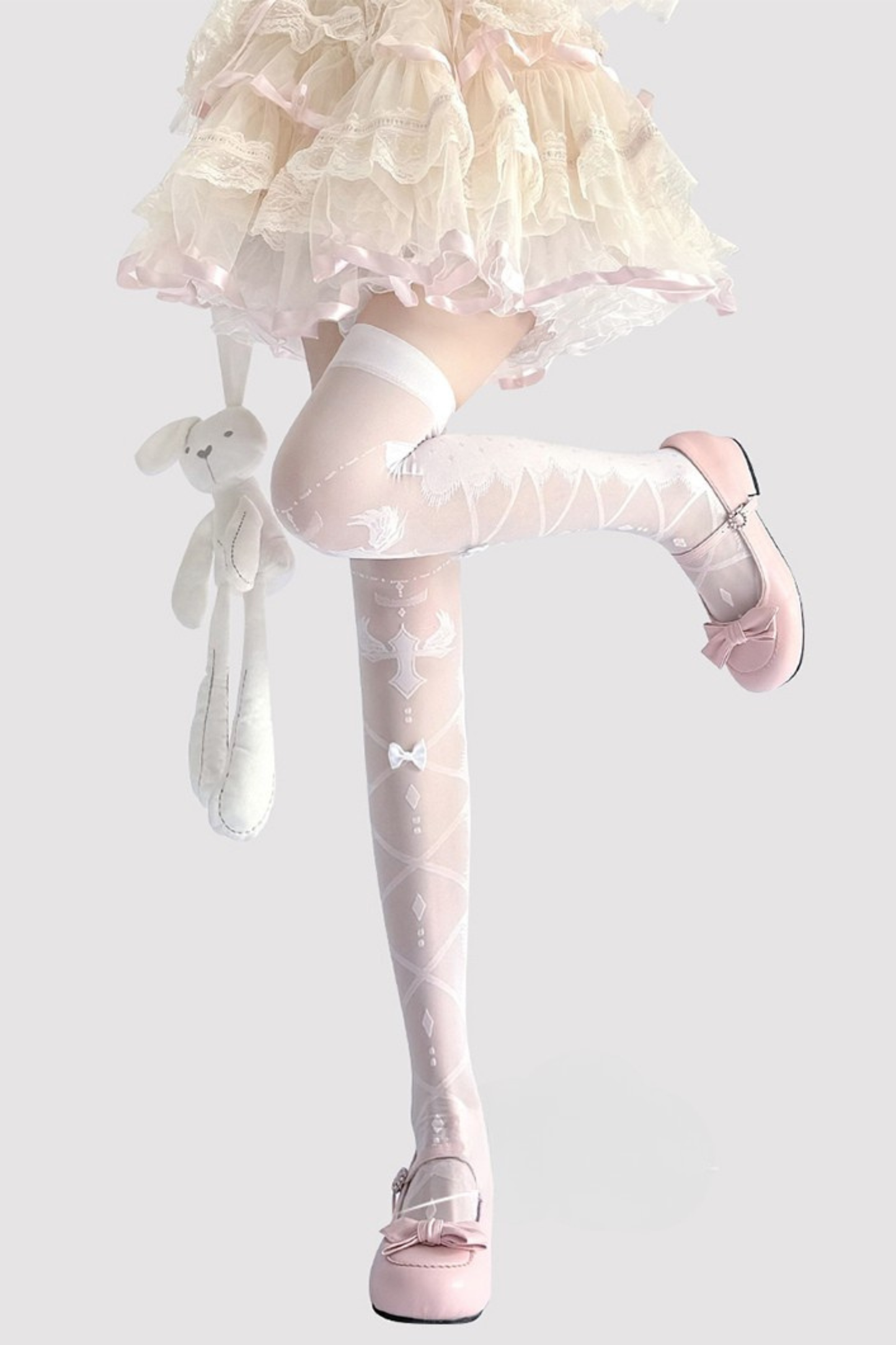 Lace-up sheer knee-high socks