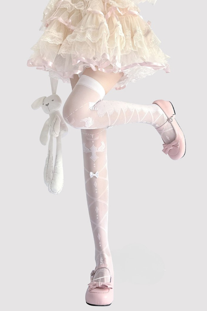 Lace-up sheer knee-high socks