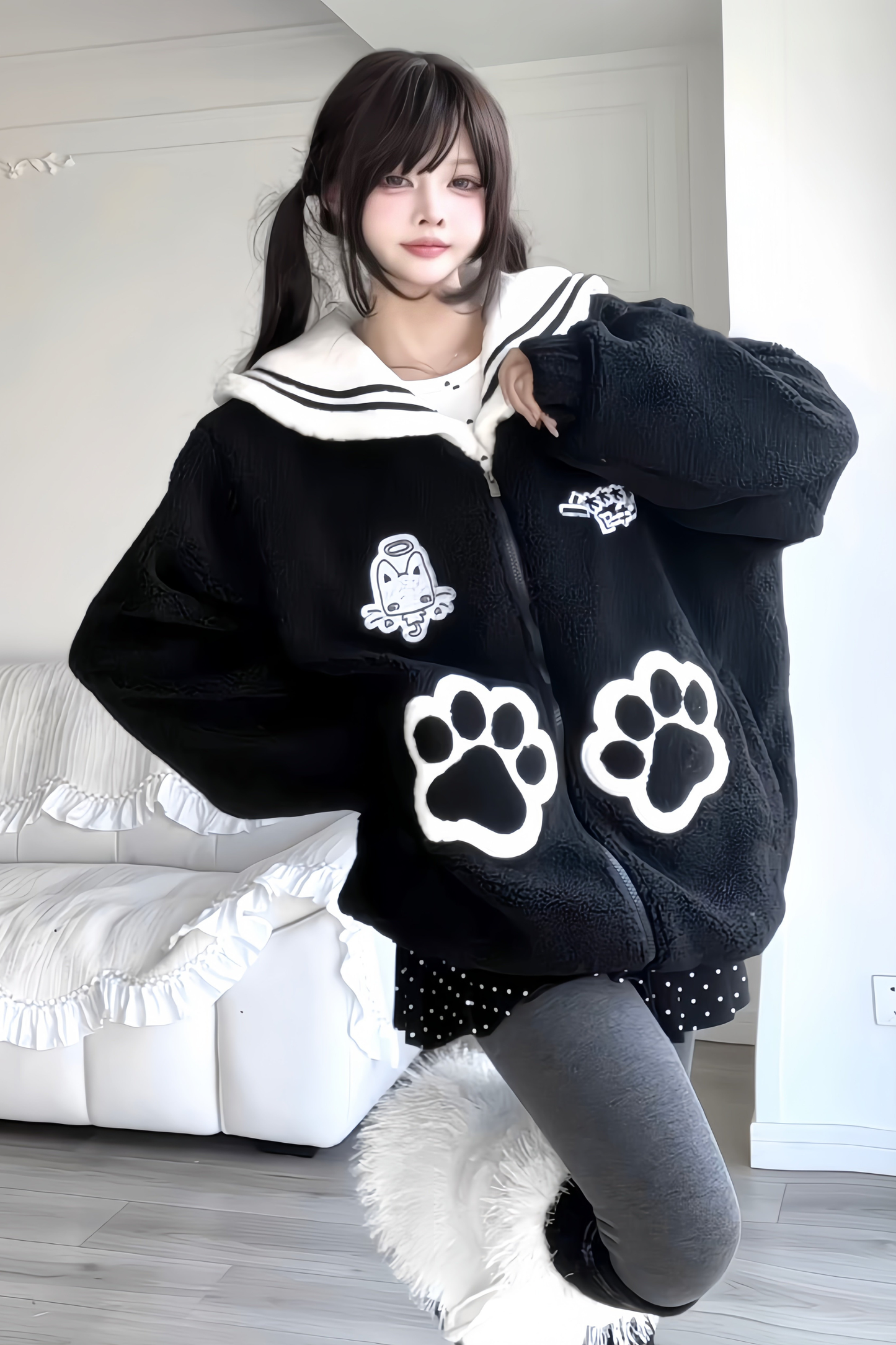 Cat Sailor Loose Zip Jacket
