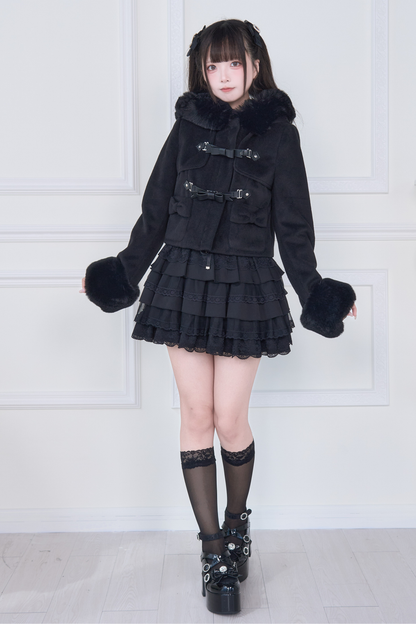 Ribbon Buckle Fur Short Coat