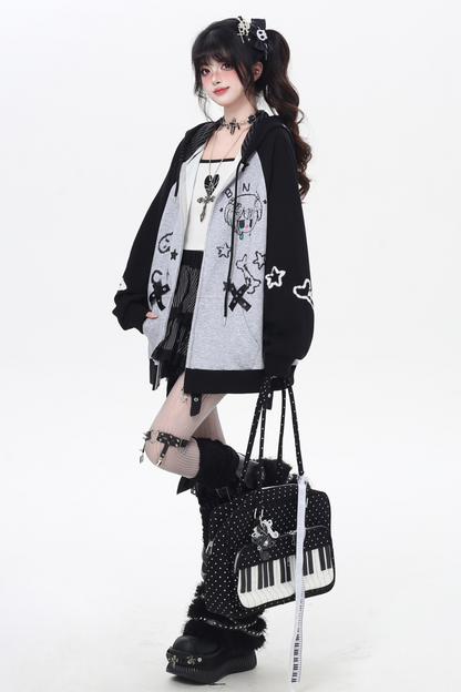 ガールイラストフードルーズパーカー