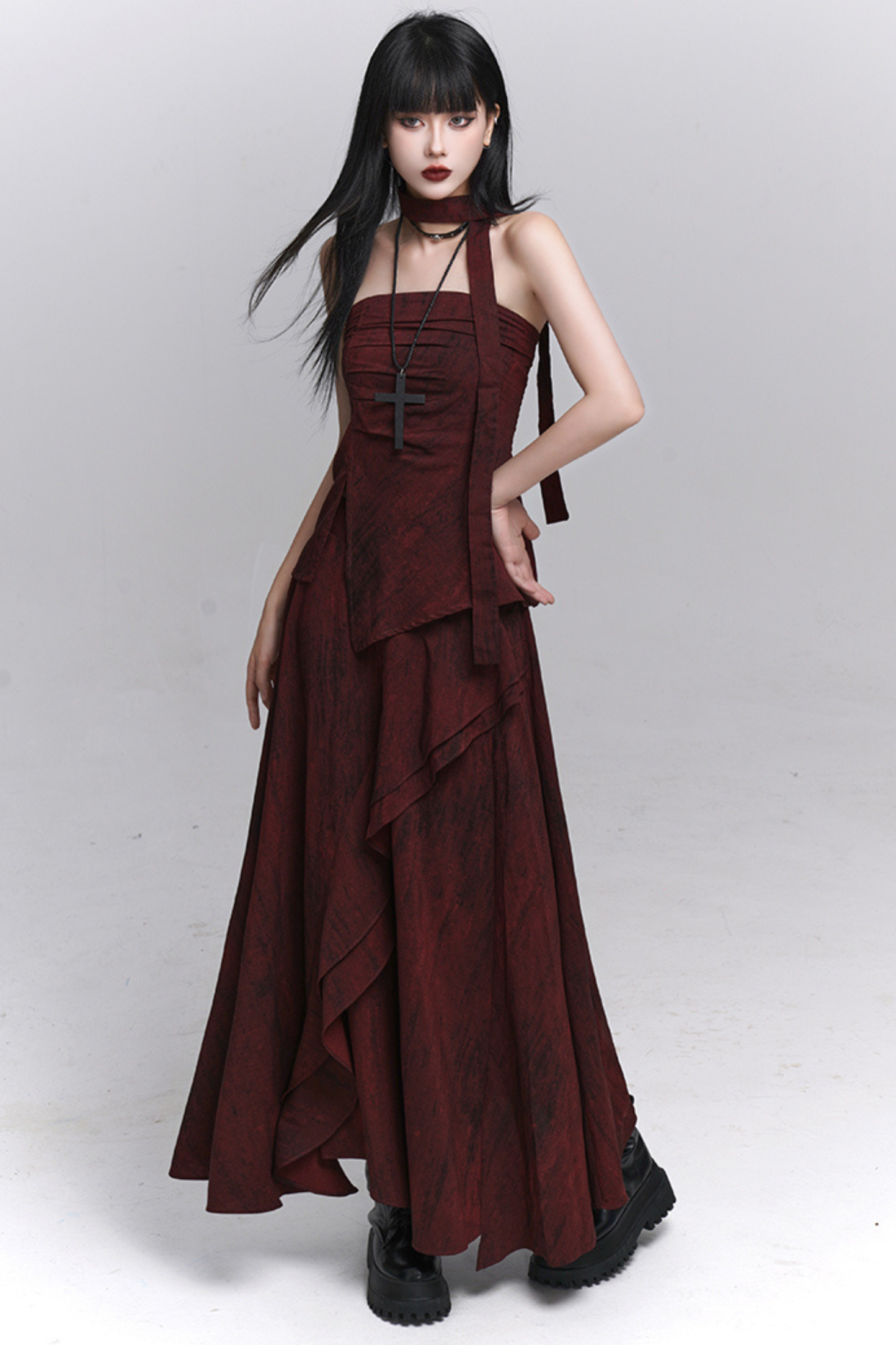 ダークレッドバンドゥ＋ロングスカート