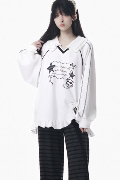 ラペルレーススタートップス+フリルパンツ