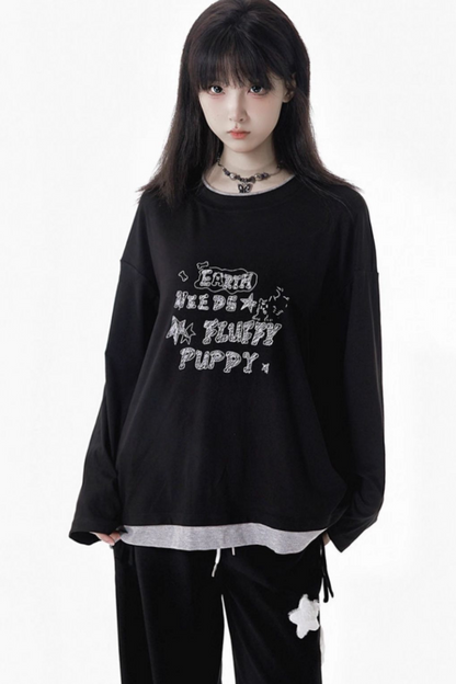 バイカラーパッチワークトップス