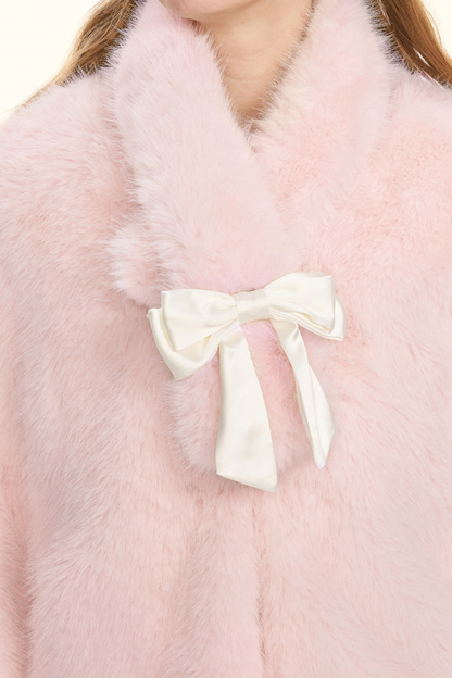 Sweet fur short coat + ribbon scarf