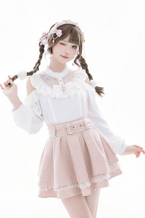 Layered Skirt with Fragrance Sugar Pearl Jewel Belt