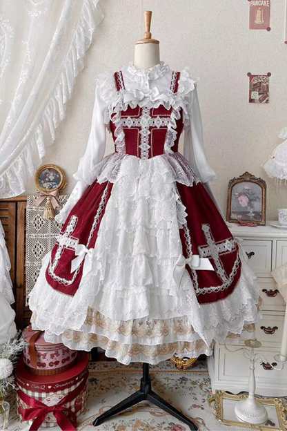 ゴシックドールレースジャンパースカート+ボンネット+ショール