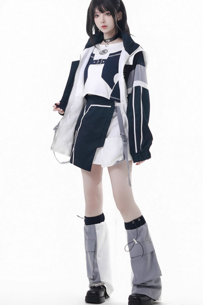 サブカルカーゴショートコート+ジャンパースカート+スカート +レッグウォーマー