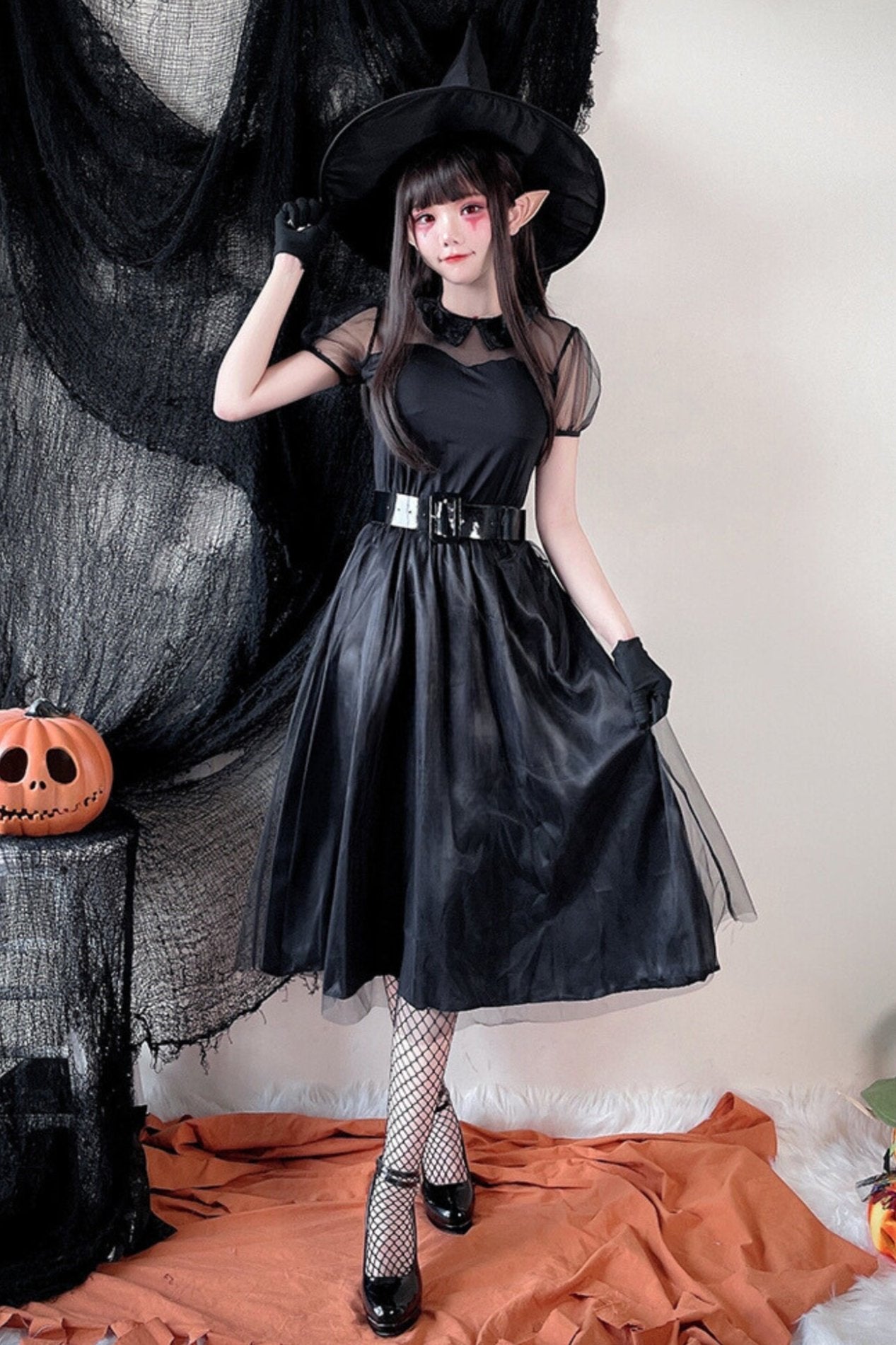 black witch dress costume Limited edition linen Halloween "Wild Pumpkins" for sale. Available in: black flax linen, limited halloween wild pumpkin trim :: by medieval store ArmStreet And for some reason Black Wizard Witch Cosplay Dress