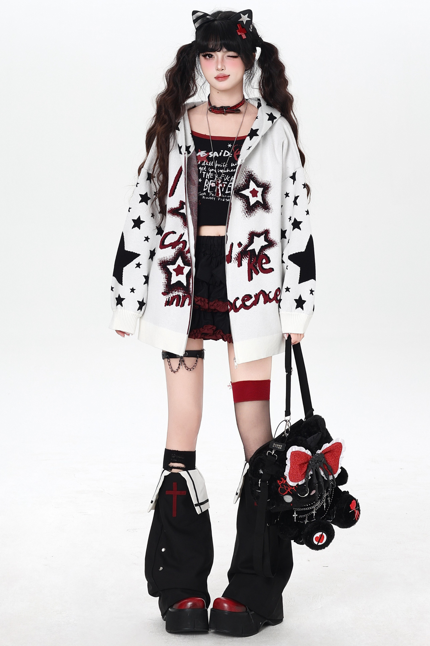 Star Gothic Bicolor Hooded Knit Cardigan