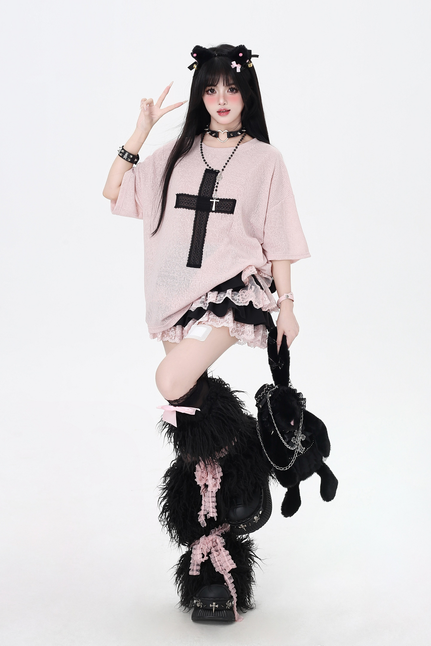 サブカルチャークロスパッチルーズトップス