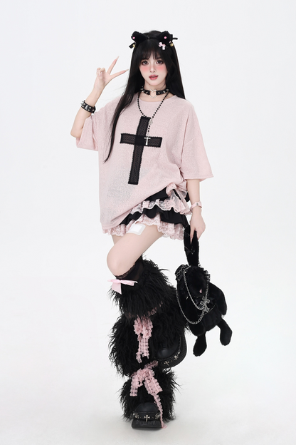 サブカルチャークロスパッチルーズトップス