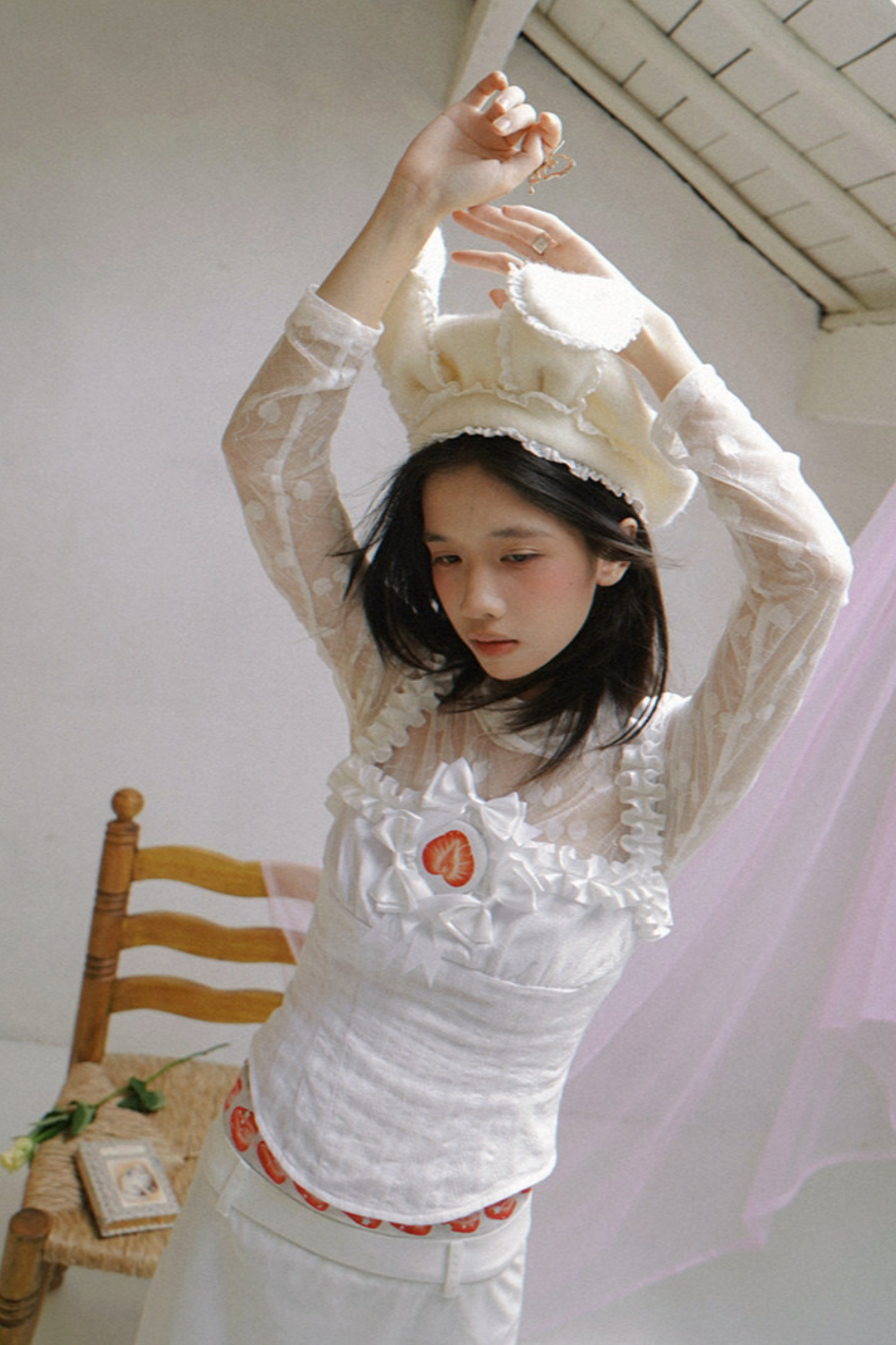 Cherry Jacquard Turtleneck Top