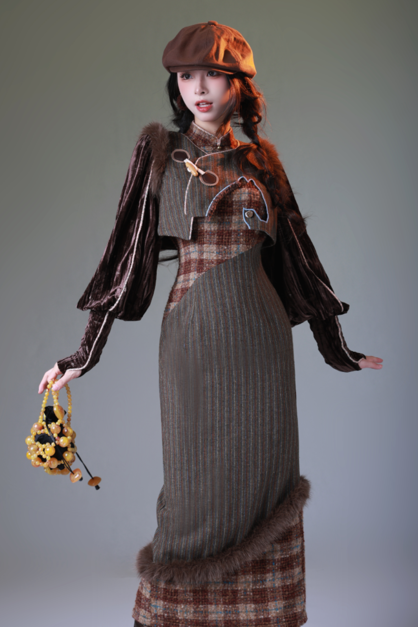 Check Retro Girly Long Dress