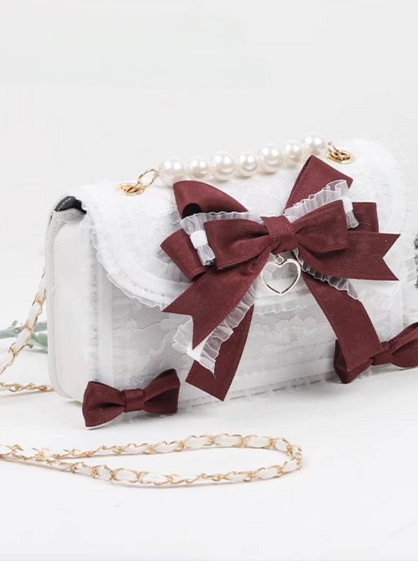 White pearl girly lace design bag