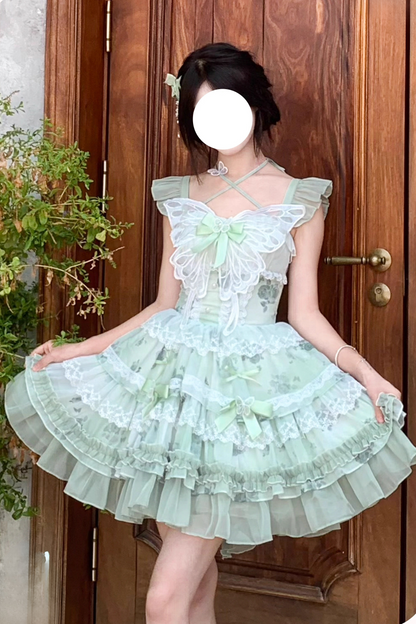 [Reserved product] White Green Butterfly Fairy Dress