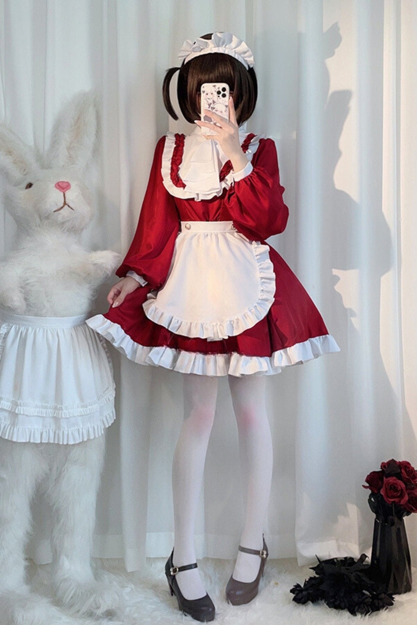 Vintage Red Maid Cosplay Dress