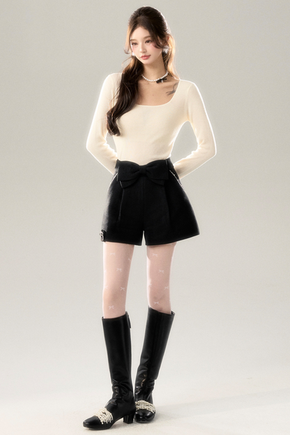 Wool square collar base slim top