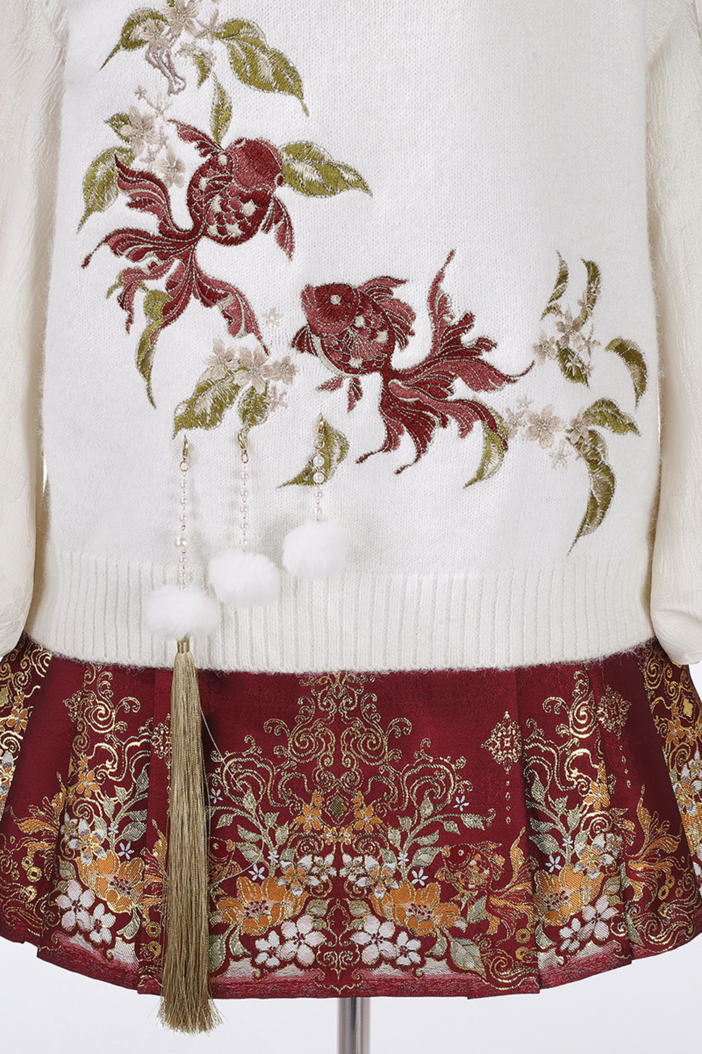 チャイナスノーニットベスト+シャツ+スカート