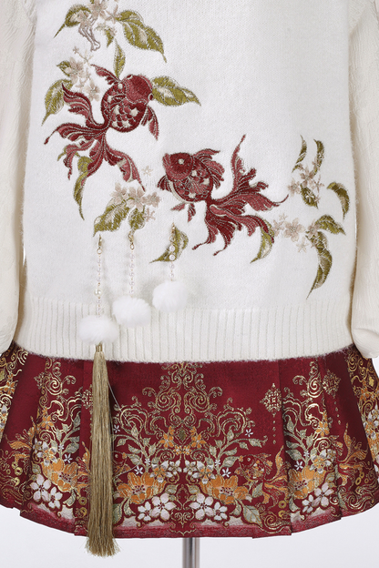 チャイナスノーニットベスト+シャツ+スカート