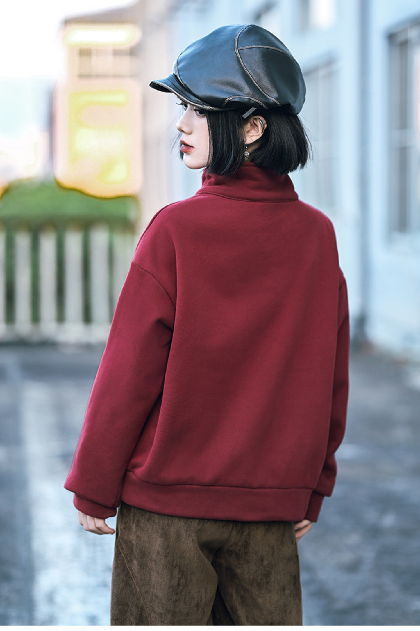 Retro china mode zip-neck top