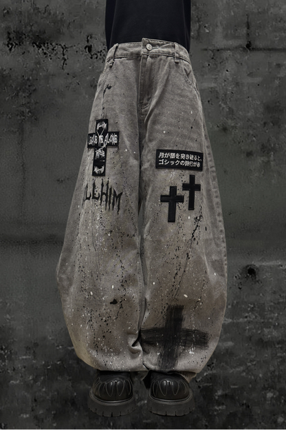 クロスモードワイドデニムパンツ+ベルト