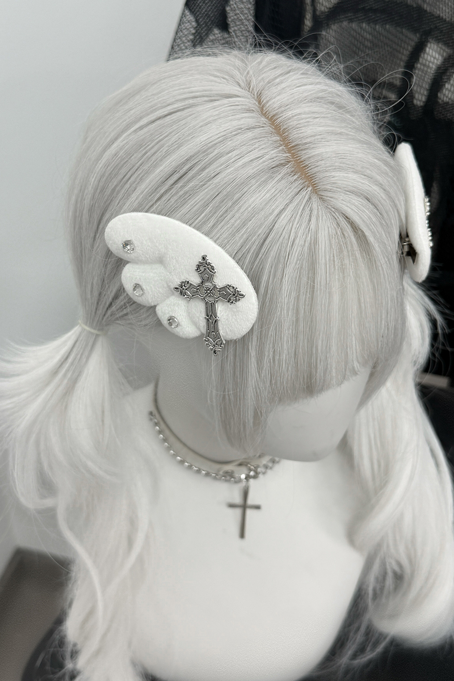 Wing Cross Rhinestone Hair Clip