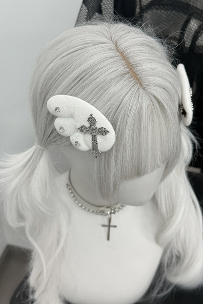 Wing Cross Rhinestone Hair Clip