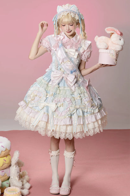 [예약상품] 로즈 스위트 걸리 로리타 원피스 + 헤어드레스