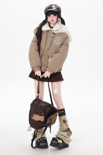 Bear Sailor Fur Collar Duffle Jacket