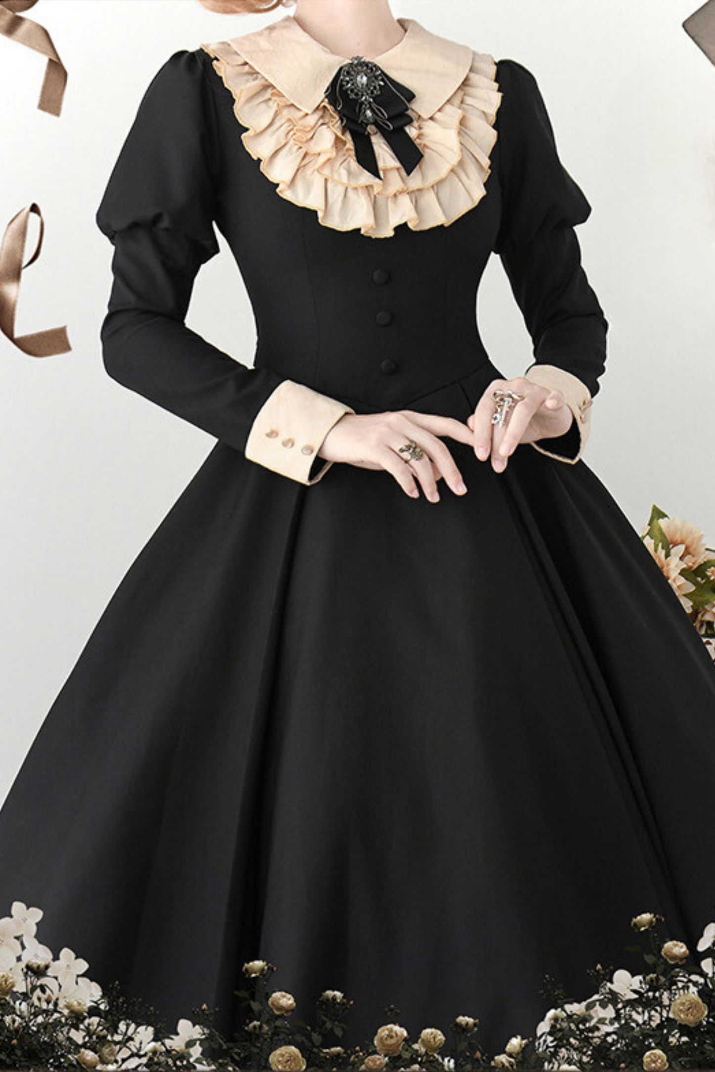 [Reservation deadline on November 22] Dark Elegant Classical Ribbon Long Dress