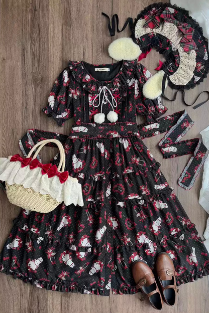 [Pre-order Deadline: January 31] Forest Berry Rabbit Series Daily Puff Sleeve Dress